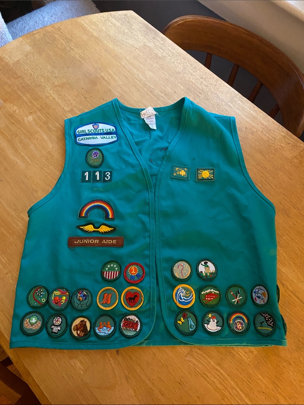 Vintage 90s Girl Scouts Vest Jacket Pins Patches Catawba Village size L